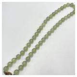 Beaded Necklace with Silver Clasp - Pale Green Beads, 12in L, 0.5in Dia