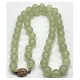 Beaded Necklace with Silver Clasp - Pale Green Beads, 12in L, 0.5in Dia