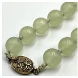 Beaded Necklace with Silver Clasp - Pale Green Beads, 12in L, 0.5in Dia