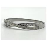 Roman Numeral Crossover Bangle Bracelet - Crystal Accents, Silver Tone, 2.5 x 2.25 x 0.25 in