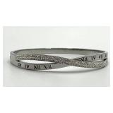 Roman Numeral Crossover Bangle Bracelet - Crystal Accents, Silver Tone, 2.5 x 2.25 x 0.25 in