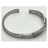 Roman Numeral Crossover Bangle Bracelet - Crystal Accents, Silver Tone, 2.5 x 2.25 x 0.25 in