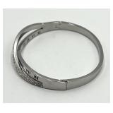 Roman Numeral Crossover Bangle Bracelet - Crystal Accents, Silver Tone, 2.5 x 2.25 x 0.25 in