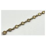 14K Filled Gold Link Bracelet with Red Cabochons - 7 in Length