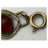 14K Filled Gold Link Bracelet with Red Cabochons - 7 in Length