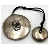 Antique Double-Sided Compact Mirror with Cord - 2.5in Mirror / 1.5in Makeup Side - 6in Cord