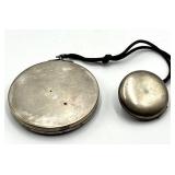 Antique Double-Sided Compact Mirror with Cord - 2.5in Mirror / 1.5in Makeup Side - 6in Cord