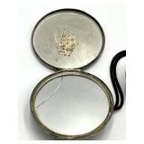 Antique Double-Sided Compact Mirror with Cord - 2.5in Mirror / 1.5in Makeup Side - 6in Cord