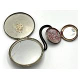 Antique Double-Sided Compact Mirror with Cord - 2.5in Mirror / 1.5in Makeup Side - 6in Cord