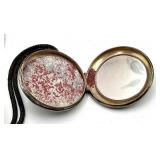 Antique Double-Sided Compact Mirror with Cord - 2.5in Mirror / 1.5in Makeup Side - 6in Cord