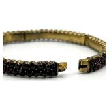Garnet Bead Bracelet - 2.25 in Dia, 0.25 in W - Gold-Tone