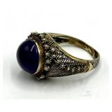 Amethyst Cabochon Ring - Adjustable Band, Ornate Filigree Setting, 0.5 in Diameter
