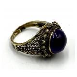 Amethyst Cabochon Ring - Adjustable Band, Ornate Filigree Setting, 0.5 in Diameter
