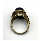 Amethyst Cabochon Ring - Adjustable Band, Ornate Filigree Setting, 0.5 in Diameter