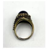 Amethyst Cabochon Ring - Adjustable Band, Ornate Filigree Setting, 0.5 in Diameter