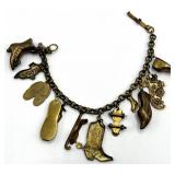 Vintage Shoe Charm Bracelet - 78-Inch Gold-Tone Length with Boots & Slippers Charms