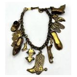 Vintage Shoe Charm Bracelet - 78-Inch Gold-Tone Length with Boots & Slippers Charms