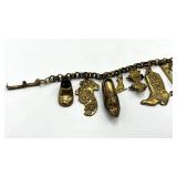 Vintage Shoe Charm Bracelet - 78-Inch Gold-Tone Length with Boots & Slippers Charms