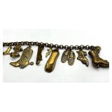 Vintage Shoe Charm Bracelet - 78-Inch Gold-Tone Length with Boots & Slippers Charms