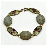 Chinoiserie Enamel Dragon Bracelet with Jade Drops - 7 in Length