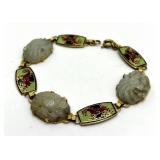 Chinoiserie Enamel Dragon Bracelet with Jade Drops - 7 in Length