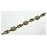 Chinoiserie Enamel Dragon Bracelet with Jade Drops - 7 in Length