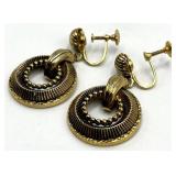 Gold-Tone Beaded Circular Hoop Earrings, 1 in Diameter, 1.5 in Length, Screw-Back
