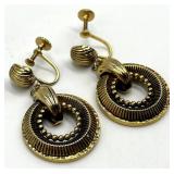 Gold-Tone Beaded Circular Hoop Earrings, 1 in Diameter, 1.5 in Length, Screw-Back