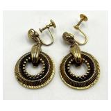 Gold-Tone Beaded Circular Hoop Earrings, 1 in Diameter, 1.5 in Length, Screw-Back