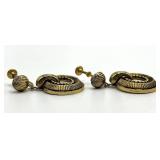Gold-Tone Beaded Circular Hoop Earrings, 1 in Diameter, 1.5 in Length, Screw-Back