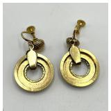 Gold-Tone Beaded Circular Hoop Earrings, 1 in Diameter, 1.5 in Length, Screw-Back