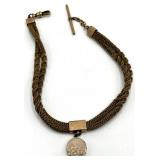 Watch Fob with Locket on Braided Rope Chain - 13.5 in Long, 0.75 in Dia