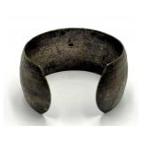 Antique Silver Cuff Bracelet - Engraved Leaf & Geometric Pattern, 2.25 x 2 x 1.25 in
