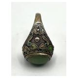 Jade Chinese Export Adjustable Ring - Green Jade Cabochon 0.5 x 0.25 in