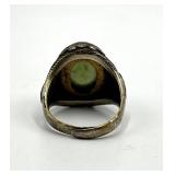 Jade Chinese Export Adjustable Ring - Green Jade Cabochon 0.5 x 0.25 in