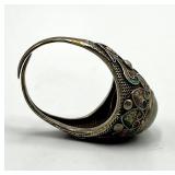 Jade Chinese Export Adjustable Ring - Green Jade Cabochon 0.5 x 0.25 in