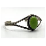 Sterling Gaspeite Bracelet - Green Oval Cabochon, 0.75 x 0.65 in, Band 2.5 x 2.25 in