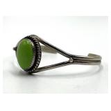 Sterling Gaspeite Bracelet - Green Oval Cabochon, 0.75 x 0.65 in, Band 2.5 x 2.25 in