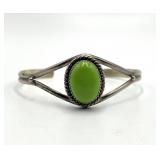 Sterling Gaspeite Bracelet - Green Oval Cabochon, 0.75 x 0.65 in, Band 2.5 x 2.25 in
