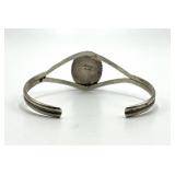 Sterling Gaspeite Bracelet - Green Oval Cabochon, 0.75 x 0.65 in, Band 2.5 x 2.25 in