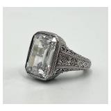 Judith Ripka 925 Sterling Silver Filigree Ring - Size 5 - Center Stone 0.75 x 0.65 in