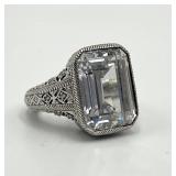 Judith Ripka 925 Sterling Silver Filigree Ring - Size 5 - Center Stone 0.75 x 0.65 in