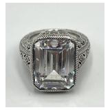 Judith Ripka 925 Sterling Silver Filigree Ring - Size 5 - Center Stone 0.75 x 0.65 in