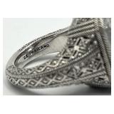 Judith Ripka 925 Sterling Silver Filigree Ring - Size 5 - Center Stone 0.75 x 0.65 in