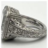 Judith Ripka 925 Sterling Silver Filigree Ring - Size 5 - Center Stone 0.75 x 0.65 in