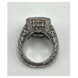 Judith Ripka 925 Sterling Silver Filigree Ring - Size 5 - Center Stone 0.75 x 0.65 in