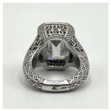 Judith Ripka 925 Sterling Silver Filigree Ring - Size 5 - Center Stone 0.75 x 0.65 in