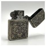 Lighter - Engraved Floral Scroll Pattern, Vintage 2.25 x 1.5 x 0.5 in
