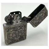 Lighter - Engraved Floral Scroll Pattern, Vintage 2.25 x 1.5 x 0.5 in
