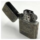 Lighter - Engraved Floral Scroll Pattern, Vintage 2.25 x 1.5 x 0.5 in